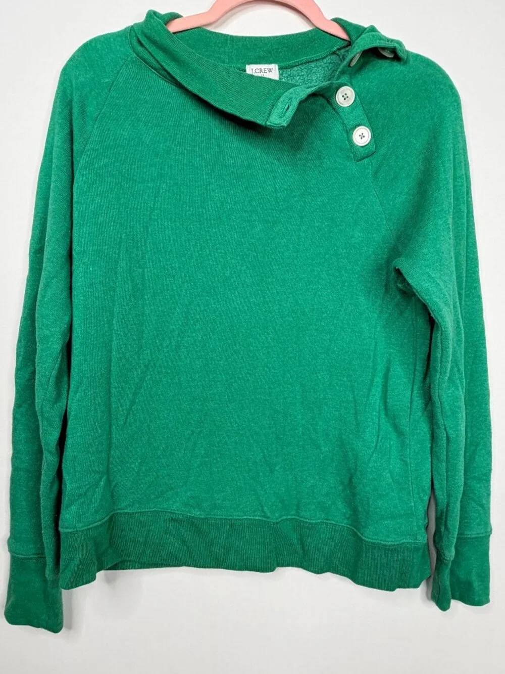 J. Crew Wide Button-Collar Pullover Sweatshirt in Cloudspun Fleece Meadow #A3059